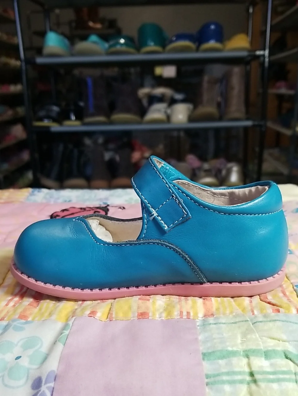 Matilda Jane Teal Blue Mary Janes with Pink Soles Size 8 Livie & Luca Astrid
